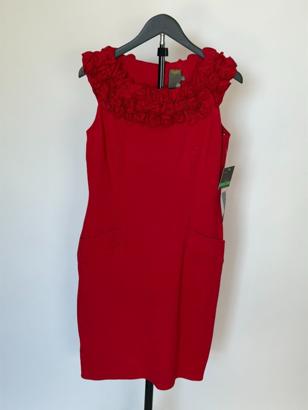 Taylor Red Rosette Neck Sheath Dress NWT Size 8